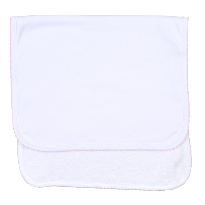 Magnolia Baby Essentials Burp Cloth -  White w/ Pink Trim