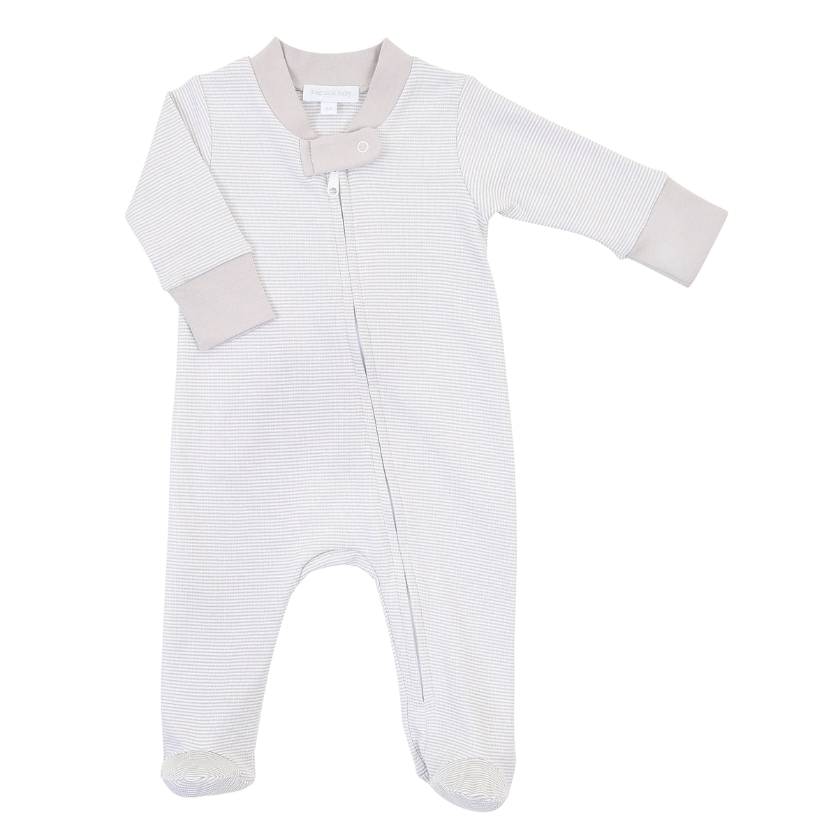 Magnolia Baby Mini Striped Essentials Zipped Footie - Silver