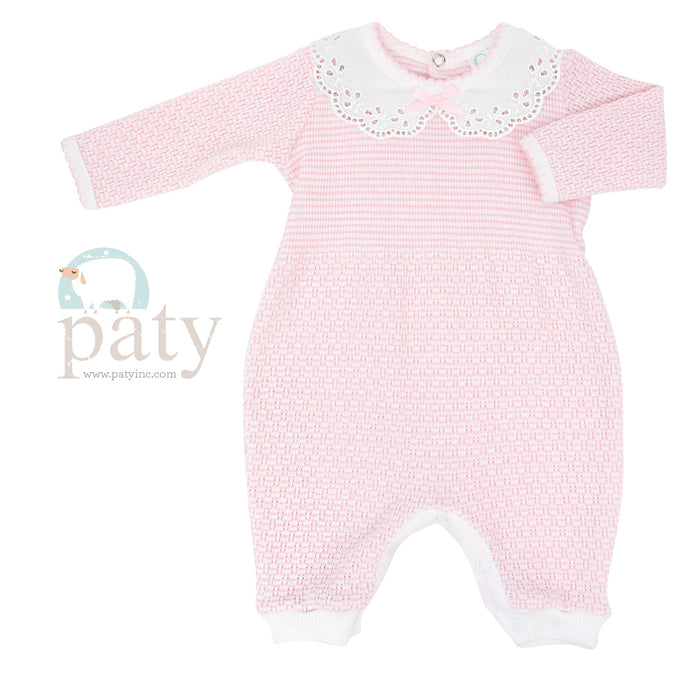 Paty, Inc. Solid Color Romper with Collar - Pink