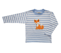 Boys Striped Fox Long Sleeve T-Shirt - White/Blue