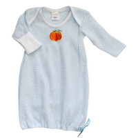 Knit Gown with Pumpkin Embroidery - Blue