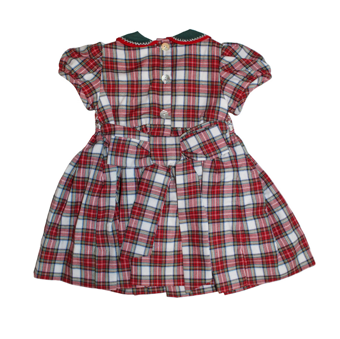 Anavini Smocked Collared Plaid Dress - Ivory/Red