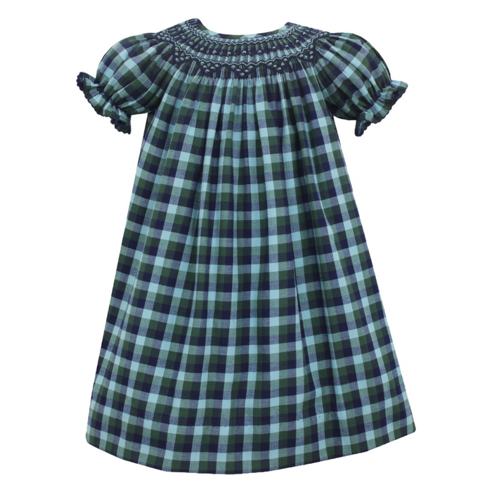 Anavini Bishop Plaid Dress - Green/Navy