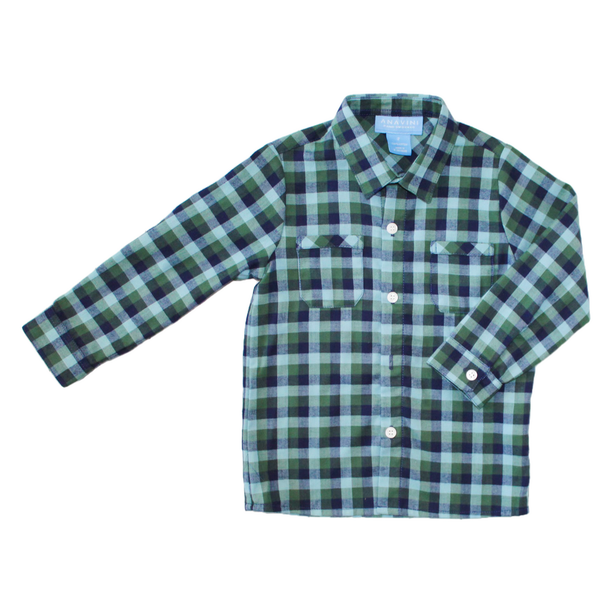 Anavini Boys Plaid Button Down Shirt - Green/Navy