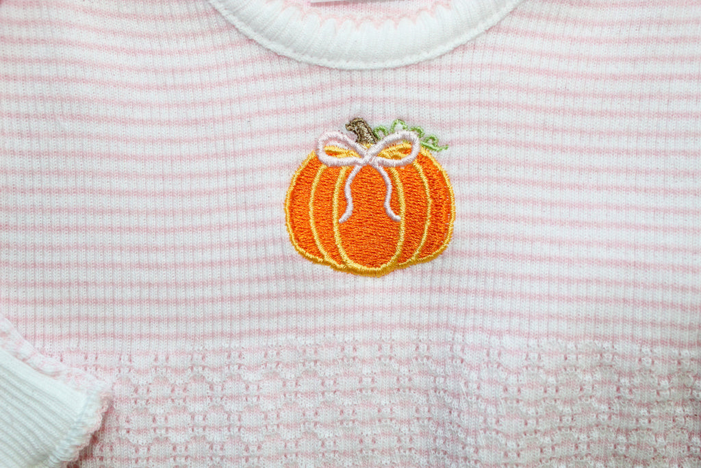 Knit Gown with Pumpkin Embroidery - Pink