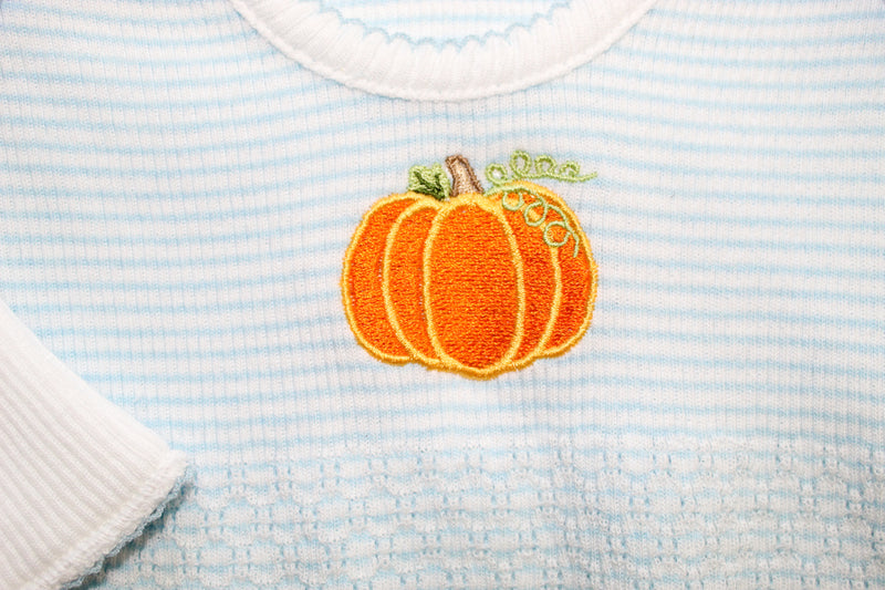 Knit Gown with Pumpkin Embroidery - Blue