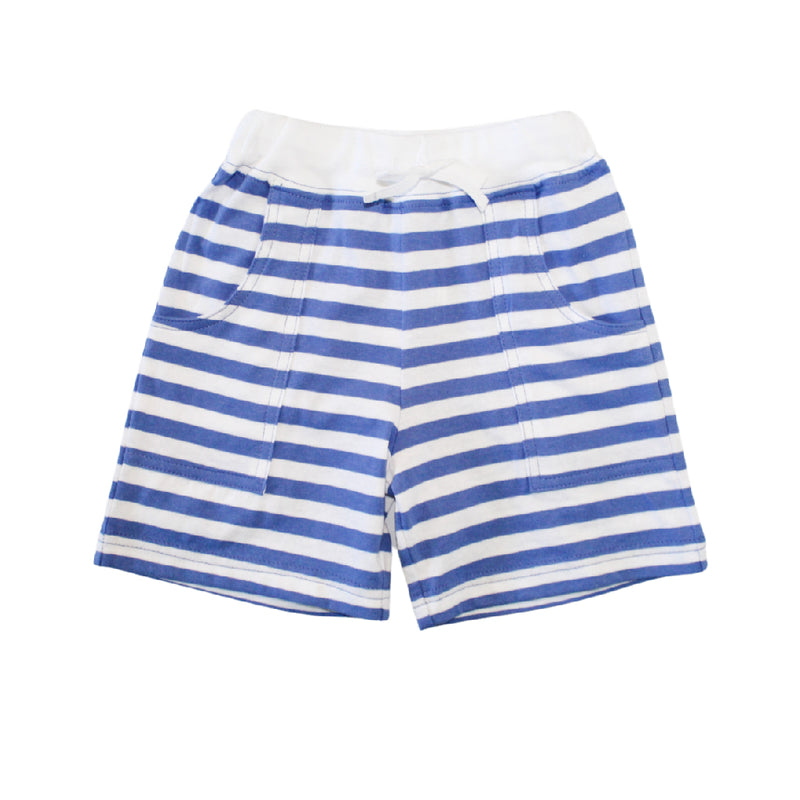 Boys Knit Shorts w/ Pockets - White/Dark Chambray